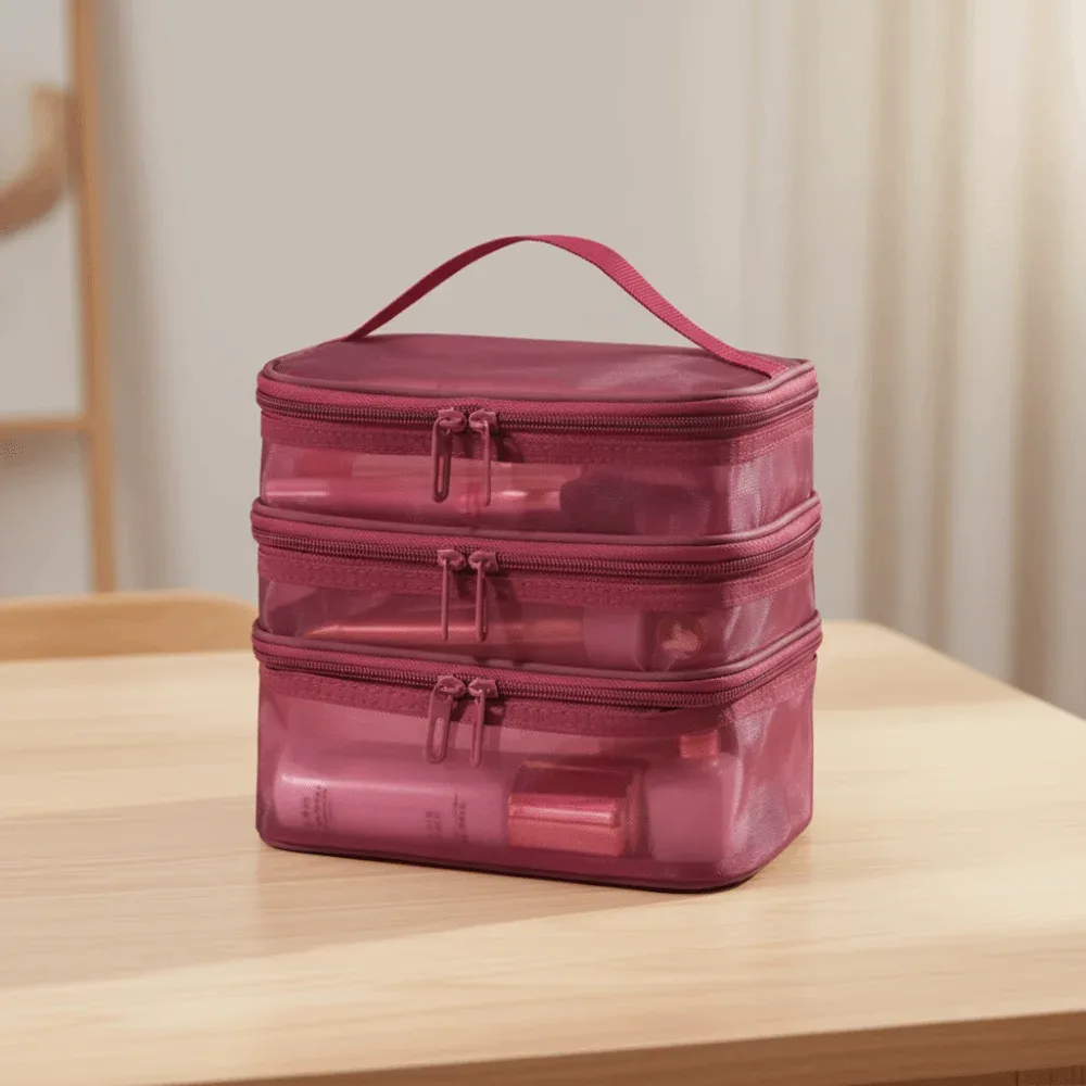 sac de voyage transparent en maille pour cosmétiques, sac de rangement de grande capacité, organisateur de maquillage, étui à maquillage à 2/3 couches, pour la gym et la natation