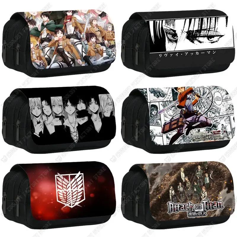 trousse à cosmétiques shingeki no kyojin, sac à stylos, levi eren, boîte à crayons, porte-brosse, étuis scolaires, anime attack on titan