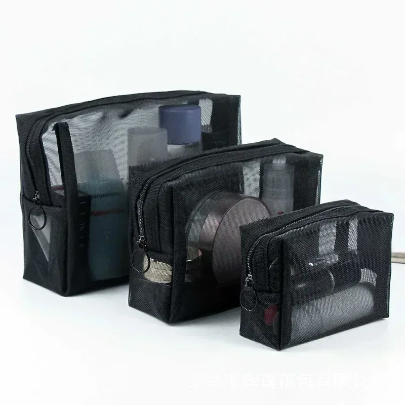 sac à cosmétiques en maille pour femmes, rangement de voyage, sac de maquillage, organisateur, pochette de maquillage portable, petite et grande trousse de toilette et de beauté