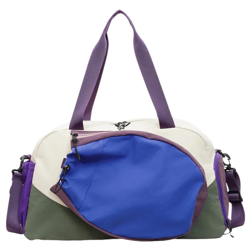sac de sport multifonctionnel pour tennis avec porte-chaussettes, sac de sport de gym avec bandoulière, sac de week-end en nylon colorblock pour femmes