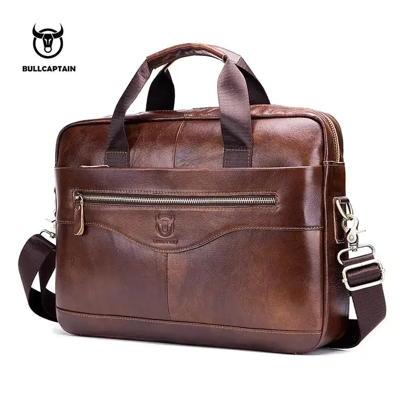 porte documents cuir vraie vache polyester fermeture éclair marron clair bande louirie amovible décontracté voyage loisirs grande capacité informatique