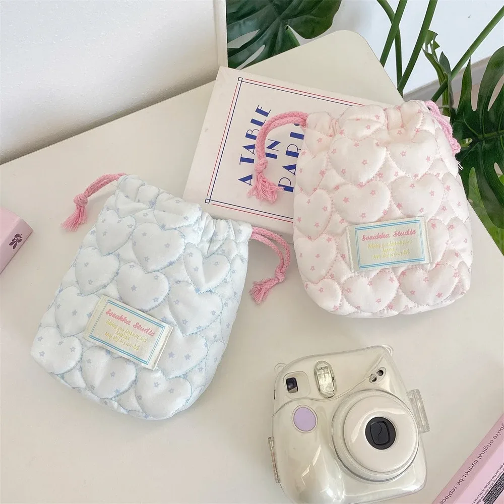 pochette de maquillage matelassée à motif étoile avec cordon de serrage, pochette de rangement souple pour appareil photo, rouge à lèvres, petit organisateur d'électronique