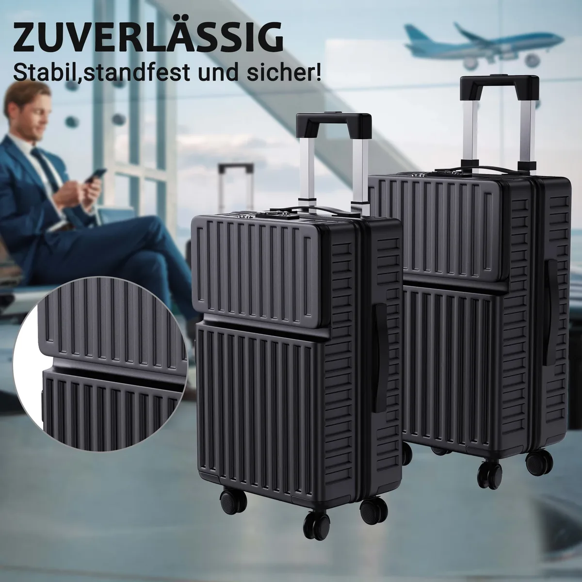valise rigide rosahqnda, lot de 2, valise à roulettes 20/24 pouces, valise de voyage, tsa/abs, noir/gris