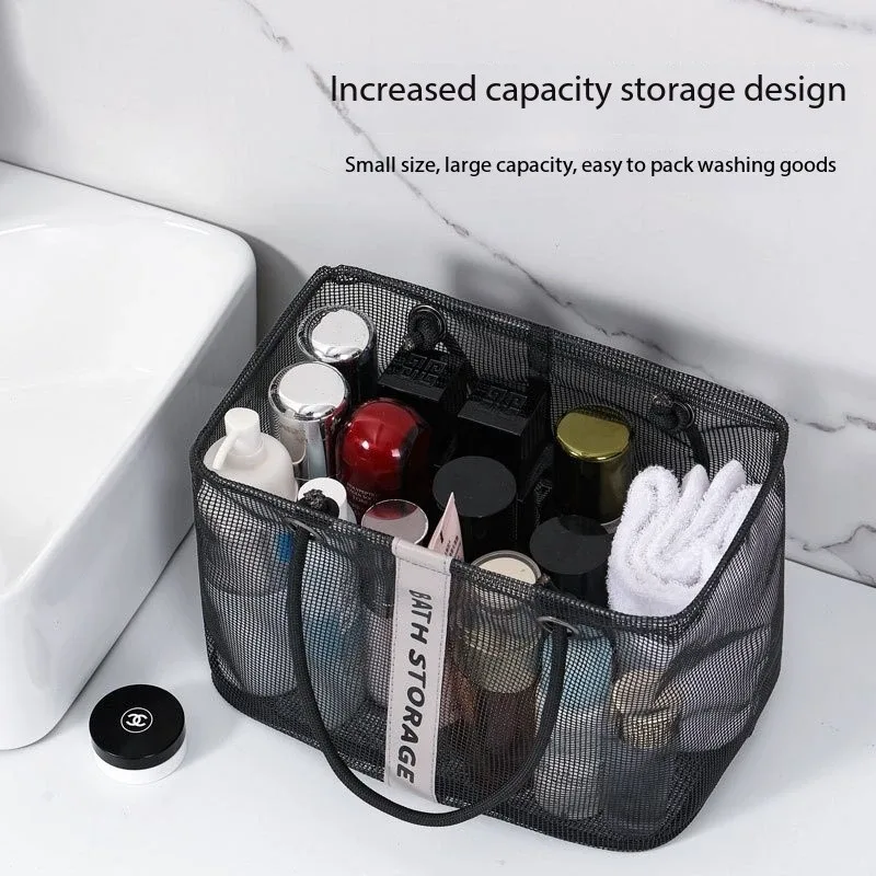 panier de vidange en maille pliable 2 en 1, organisateur de toilette de voyage et de natation, grande poignée de transport portable, rangement écologique