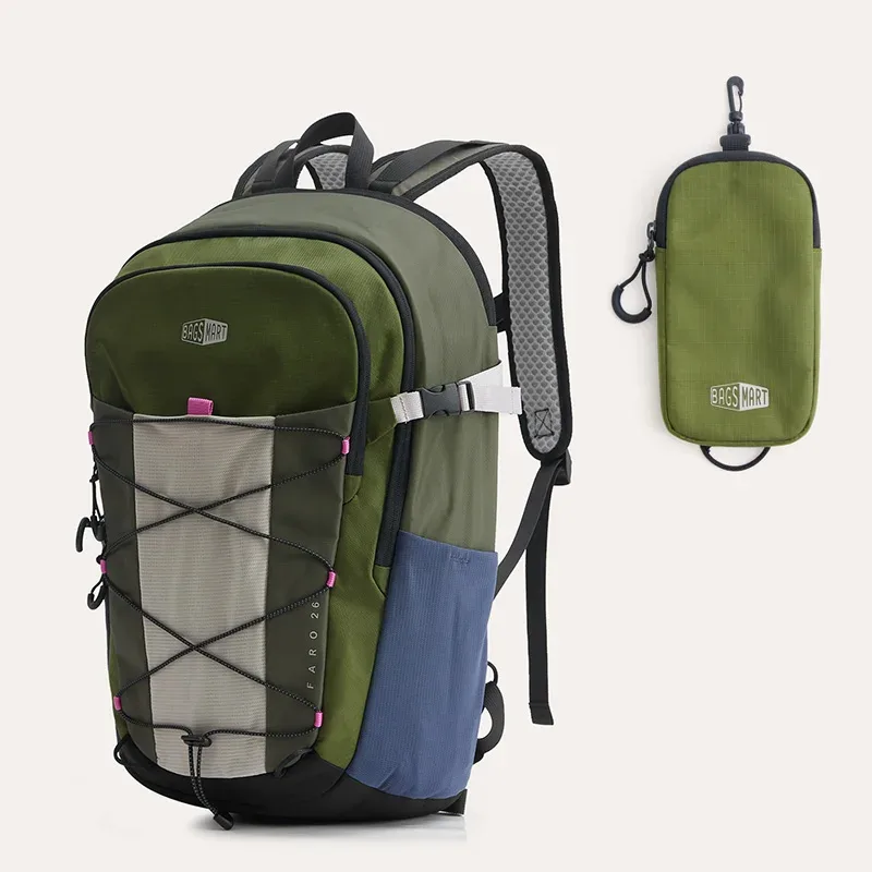 sac dos nylon vert olive gris bleu rose robuste décontracté randonnée voyage polyvalent ordinateur portable compartiment rembourré fermeture éclair ykk pockets extérieurs