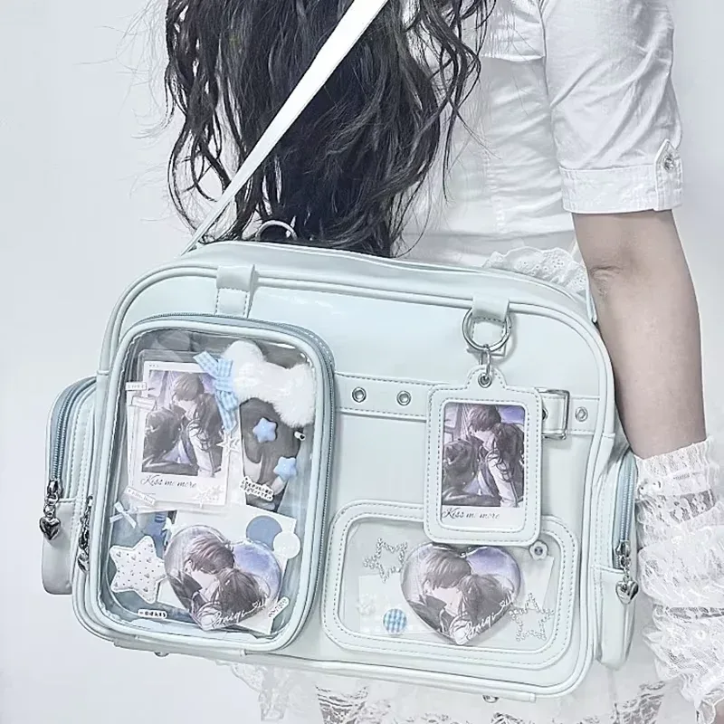 y2k nouveau mignon ita sac concert grande capacité sac à dos lolita fille sac à bandoulière transparent bricolage badge affichage sac à bandoulière décontracté