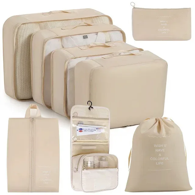 organisateur voyage polyester visibilité sac compresseur vêtements accessoires beige rose pâle léger résistant transport