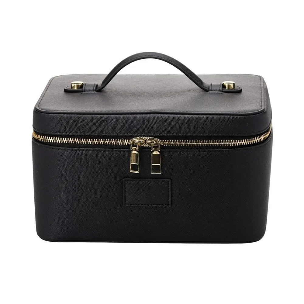 sac de maquillage en cuir pu, forme carrée, grande capacité, sac de rangement pour appareil photo, étanche, séparateur amovible, étui organisateur de maquillage, voyage