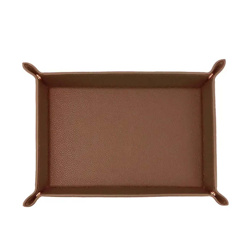 plateau carré pliable en cuir personnalisable avec nom, boîte de rangement de bureau, plateau à bijoux, organisateur pour dés, clés, portefeuilles et pièces de monnaie