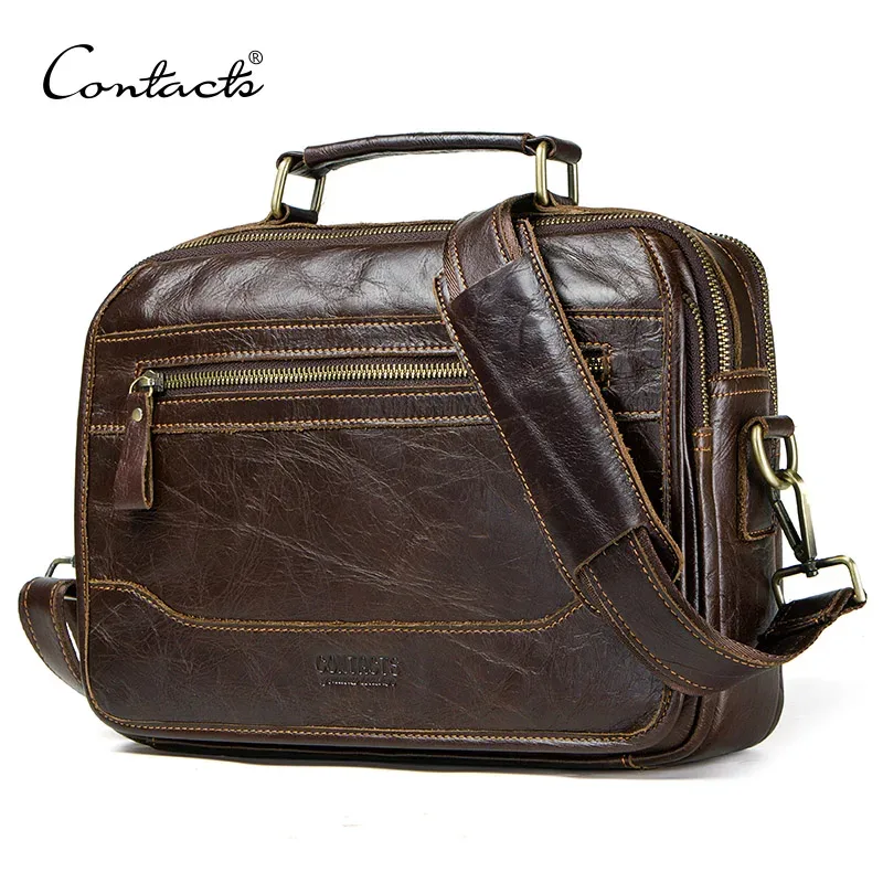 CONTACT'S – sac messager en cuir de vache pour hommes, sacoche pour hommes, sacs à bandoulière masculins, grands sacs à bandoulière décontractés