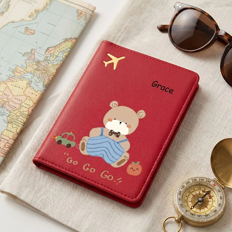 porte-passeport personnalisé avec housse de protection - nom/texte personnalisé, motif ours de dessin animé mignon