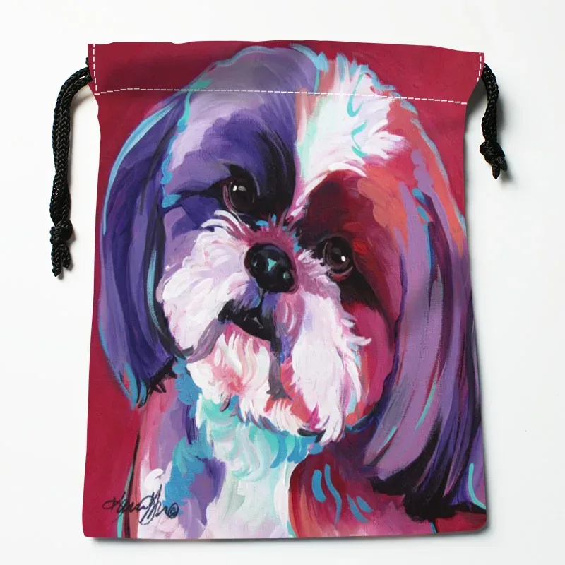 sac à cordon personnalisé pour peinture de chien shih tzu, 18x22cm, petit sac de voyage en tissu pour femmes, pochette cadeau de noël