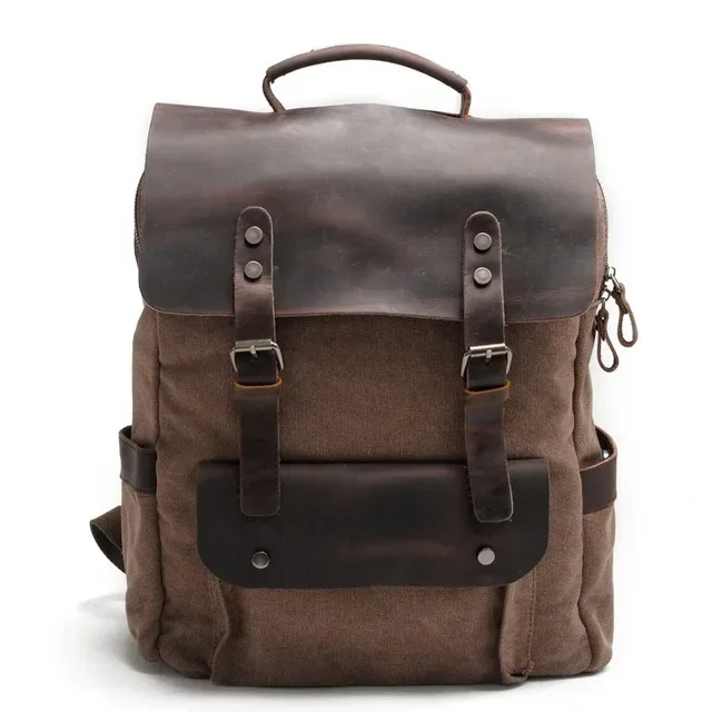 sac à dos pour ordinateur portable en toile cirée pour homme, sac à dos vintage en toile, sac d'école en cuir, sac de voyage neutre portable et résistant à l'usure