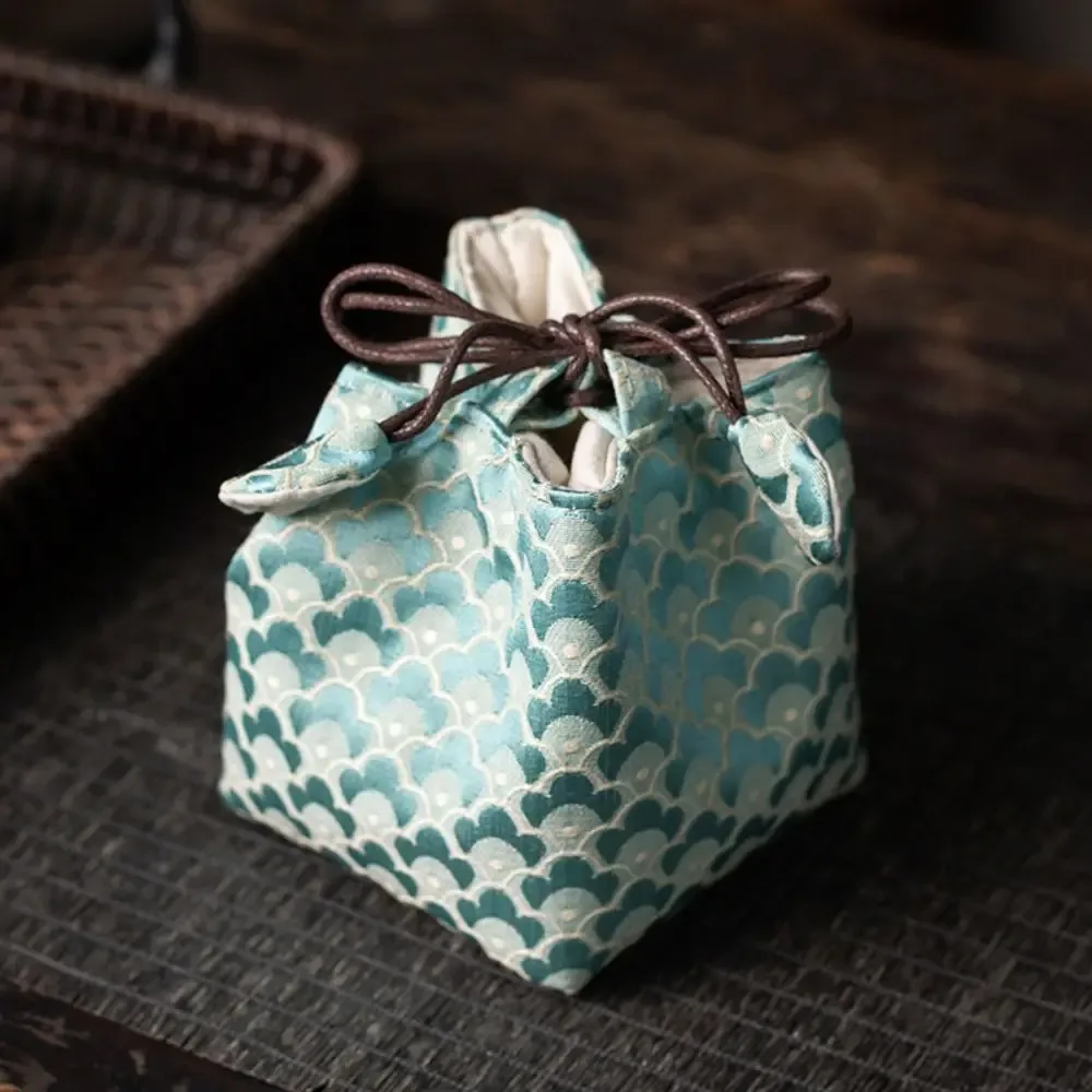 pochette en tissu à cordon de serrage pour tasse à thé de style chinois, sac de rangement portable imprimé pour service à thé, multifonctionnel, résistant à la casse