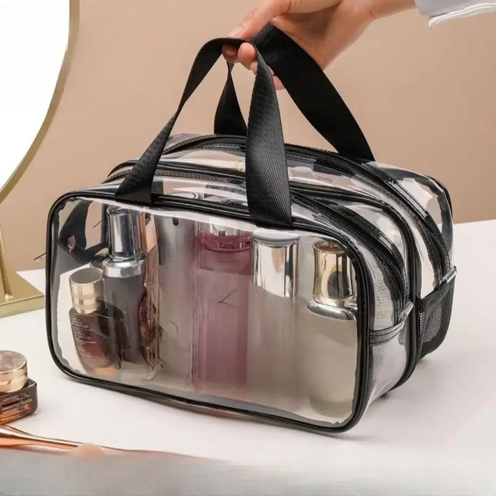 sac cosmétique transparent multifonctionnel, séparation sec et humide, sac de rangement cosmétique en pvc, grande capacité, sac de maquillage imperméable