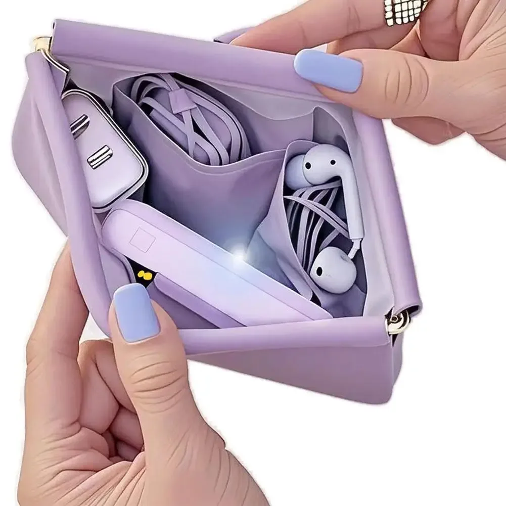pochette de voyage imperméable en cuir pu végétalien pour cosmétiques, mini sac de rangement pour écouteurs et câbles de charge, organiseur de maquillage