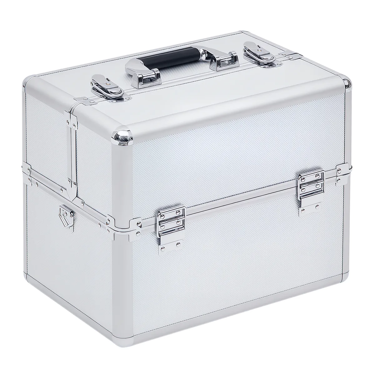 homcom mallette maquillage valise maquillage à 3 niveaux, boîte de cosmétiques avec clés, 36,5 x 24 x 29 cm, argent