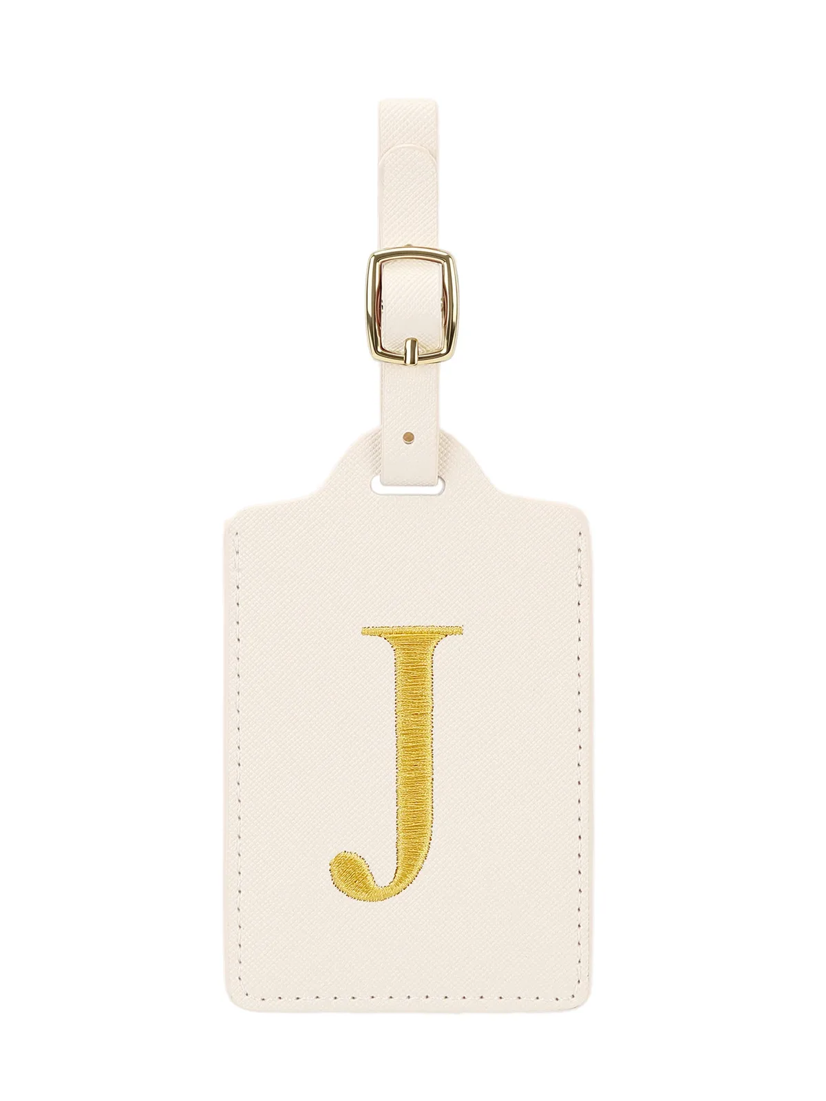 étiquette bagage polyester lettre dorée cuir blanc rectangulaire identification voyage unisexe alphabet fixation anneau métallique