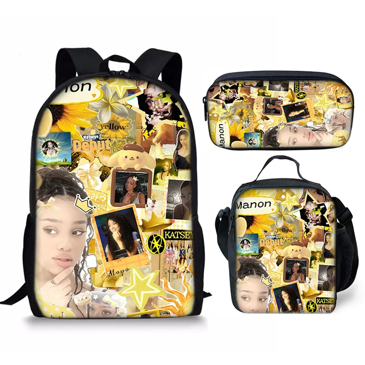 sac à dos scolaire classique populaire kpop katseye imprimé 3d, ensemble de 3 pièces, sac à dos pour ordinateur portable, sac à déjeuner, trousse à crayons