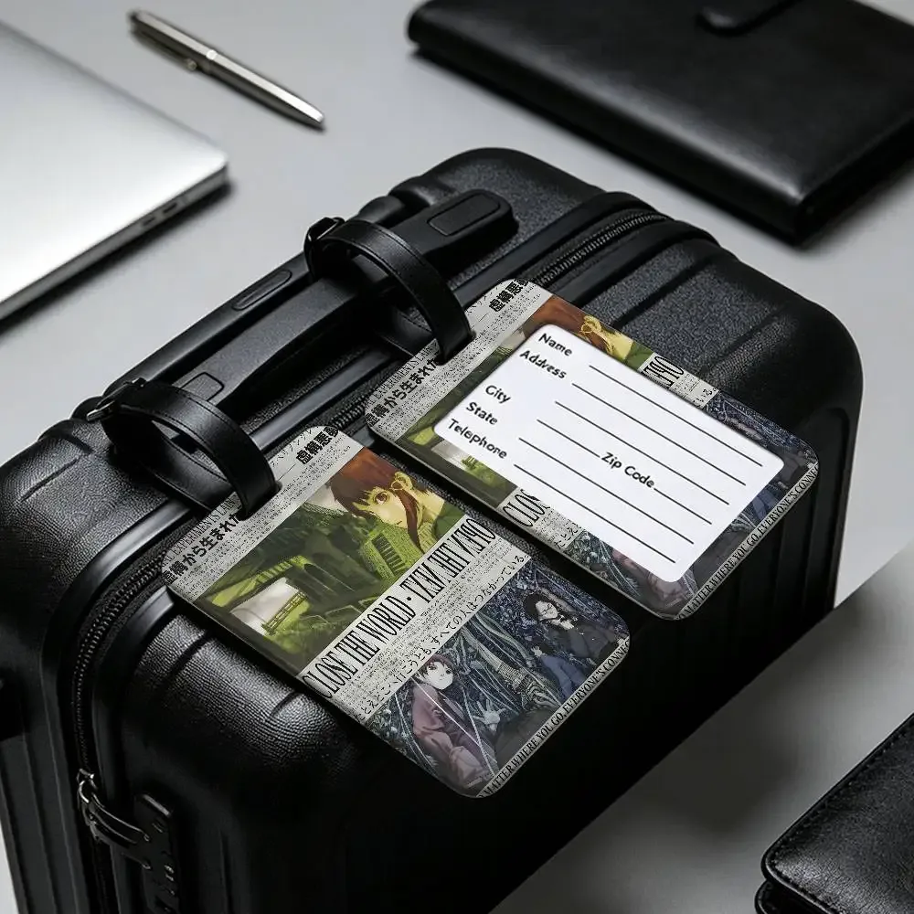 porte-cartes d'information en pvc, étiquette de bagage, étiquette de nom étanche anti-perte pour voyage, série e-experiments l-lain anime