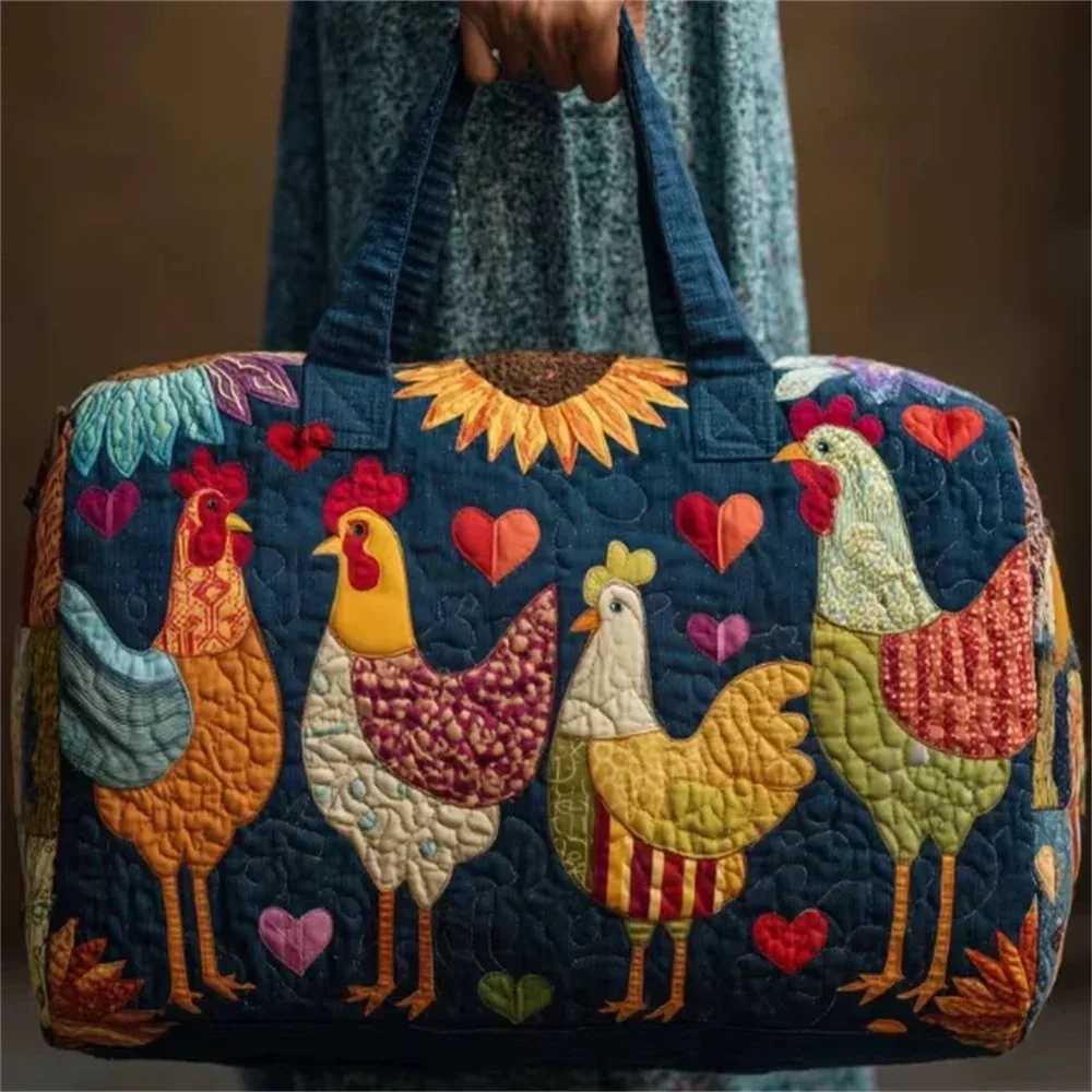 sac de voyage matelassé gf funny art à imprimé poulet, style bohème 2026, personnalisé, fourre-tout de voyage pour femmes et hommes, sac de week-end