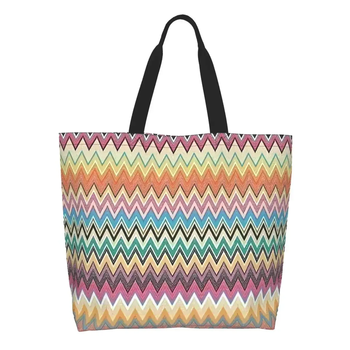 sac fourre-tout personnalisé coloré à motif zig-zag pour la maison, sac de courses en toile bohème géométrique à motif zig-zag, sac à bandoulière pour les courses