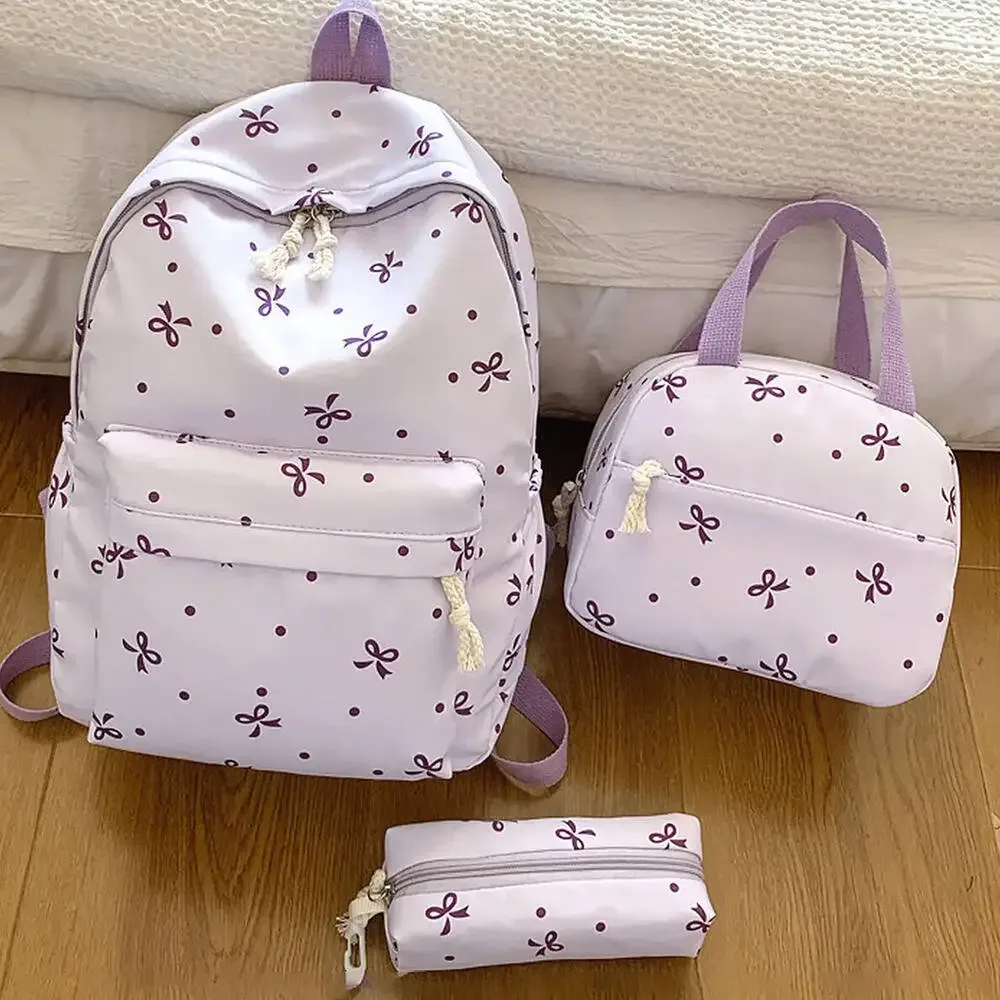 ensemble de trois pièces avec nœud de couleur fraîche, sac à dos, sac à main, trousse à crayons en plusieurs couleurs, adapté au transport quotidien