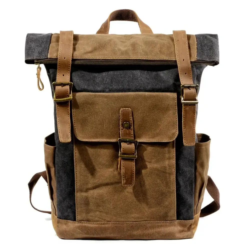 sacs à dos en toile vintage de luxe pour hommes, toile de cire d'huile, sac à dos de voyage en cuir, grands sacs de jour imperméables rétro