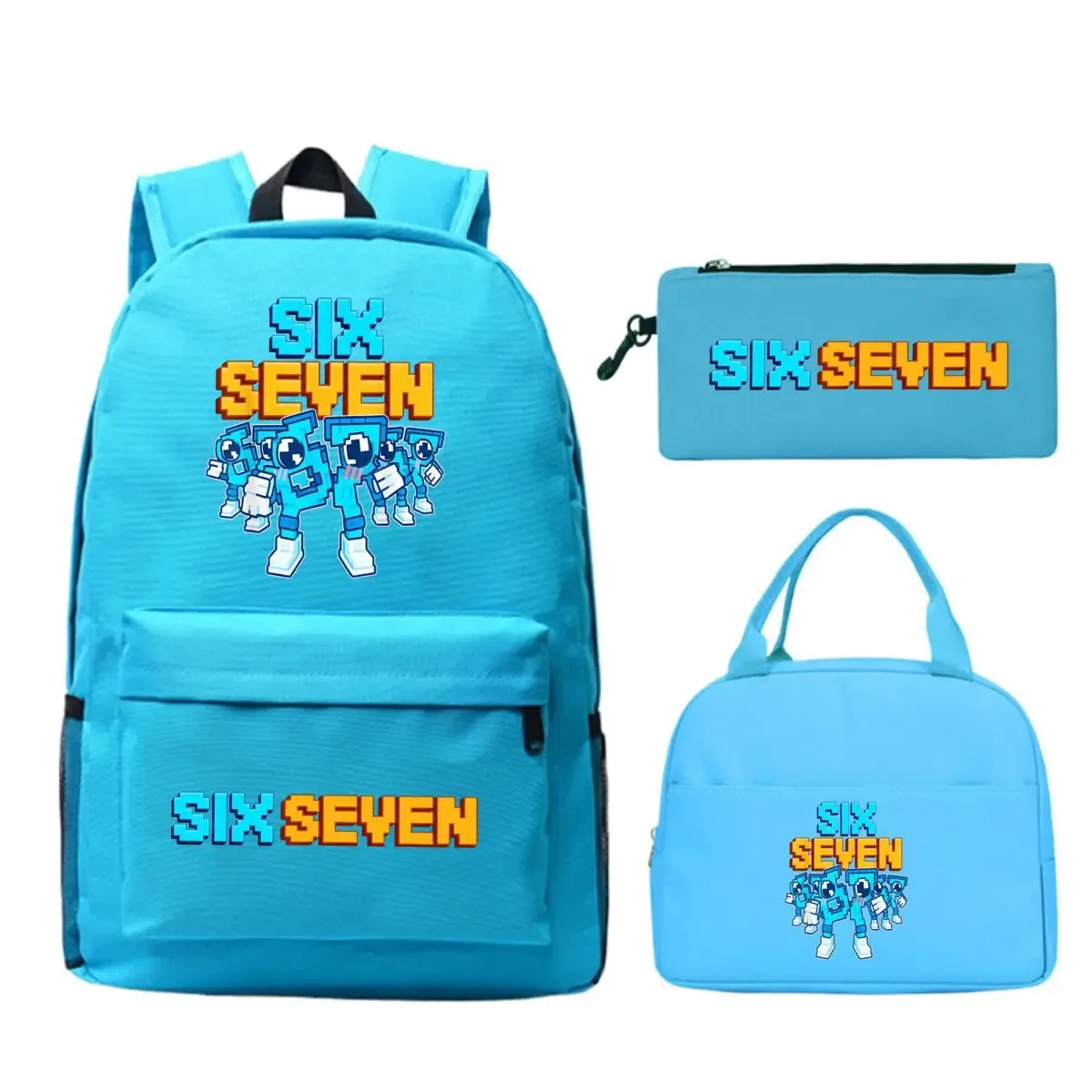 sac dos polyester dessin animé bleu blanc noire bandoulière arquée compartiment intérieur trousse sac lunch usage école voyage