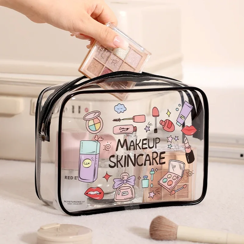 sac de rangement de voyage en pvc transparent, 1 pièce, avec fermeture à glissière, pochette de toilette et de cosmétiques, rangement de cosmétiques, trousse de maquillage de voyage pour femmes