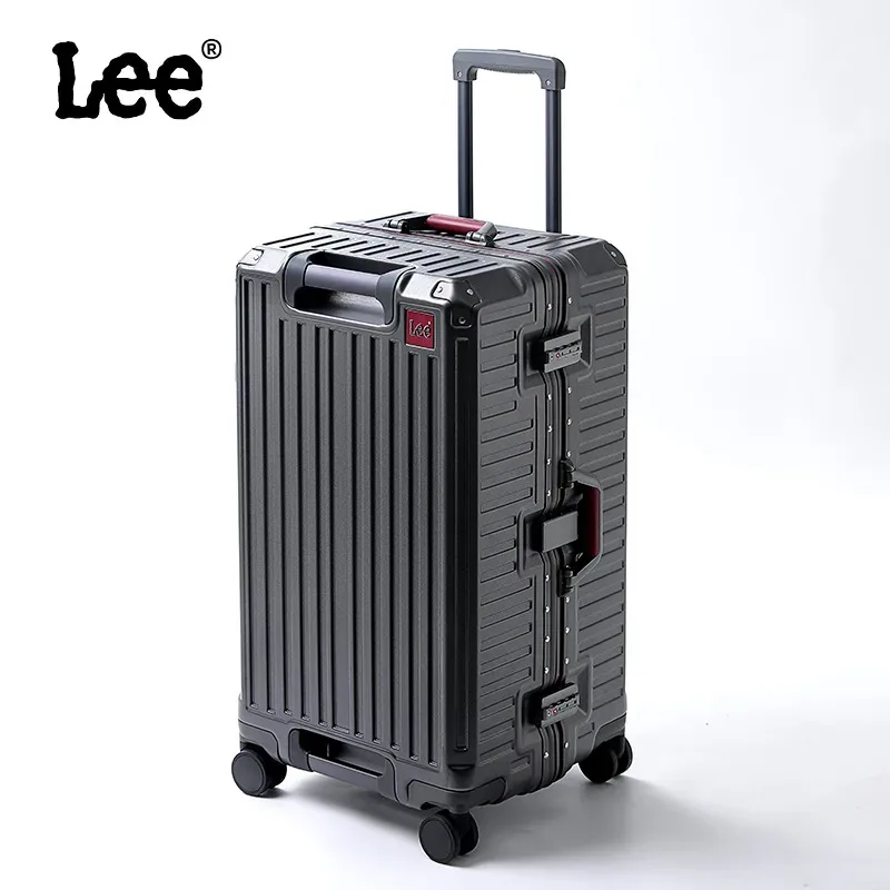 Valise de voyage de grande taille, cadre en aluminium, valise à roulettes avec roulettes, bagage à main avec porte-gobelet, boîte à mot de passe