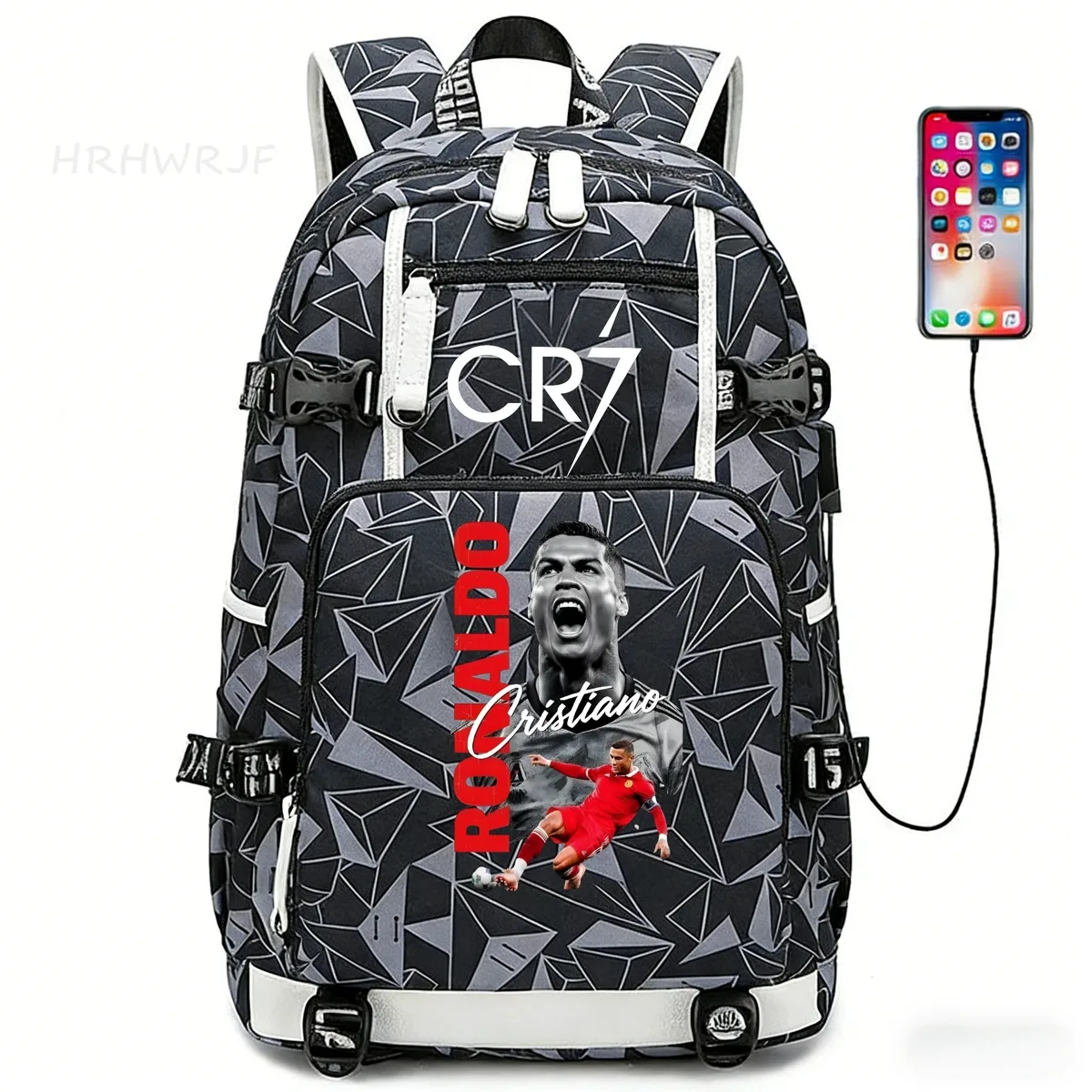 sac à dos camouflage cr7 avec usb, sac d'école pour filles et garçons du secondaire, pour adolescents, simple, multi-poches, capacité de voyage, sac à dos de randonnée pour hommes