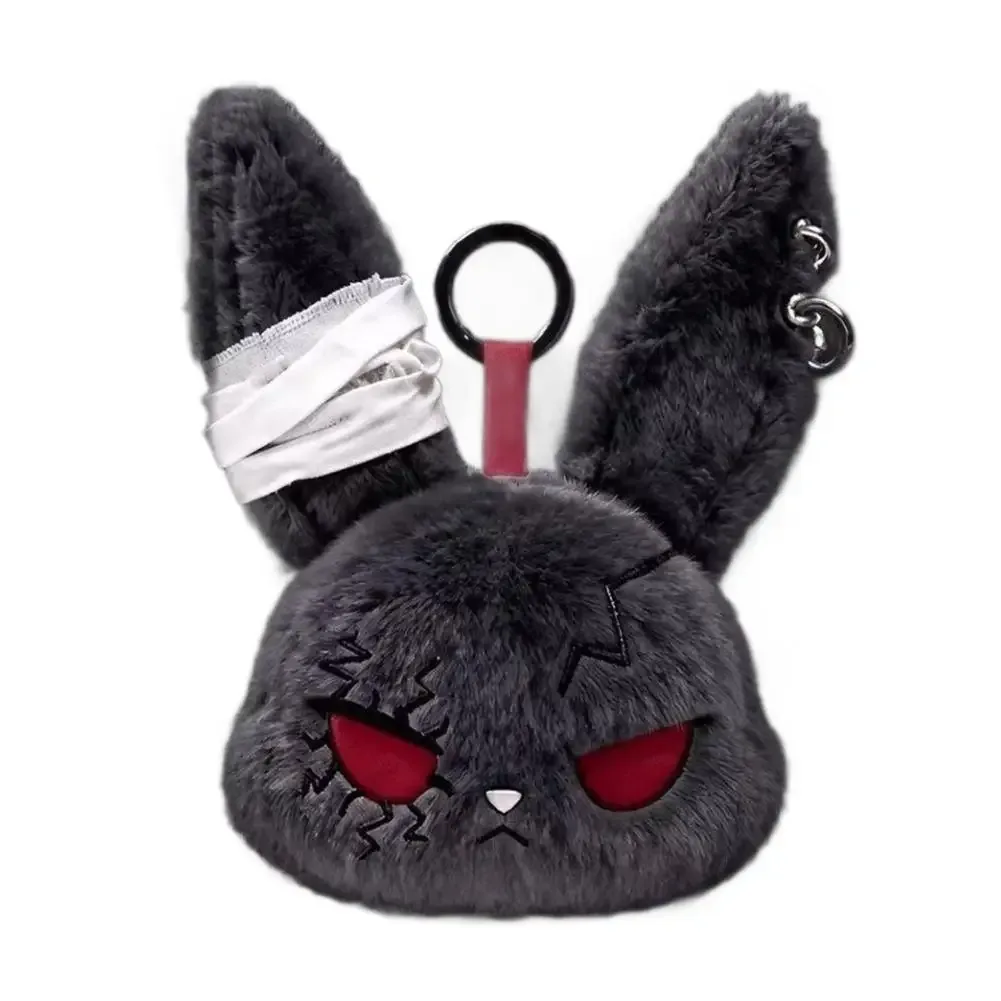 breloque de sac gothique en peluche lapin noir, porte-clés, pendentif lapin kawaii, accessoire de sac à main, décoration à suspendre pour sac à dos