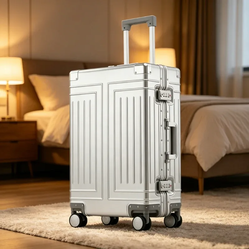 valises en alliage aluminium-magnésium sur roulettes, bagages d'affaires, valises avec serrure à combinaison, grande capacité, valise de voyage