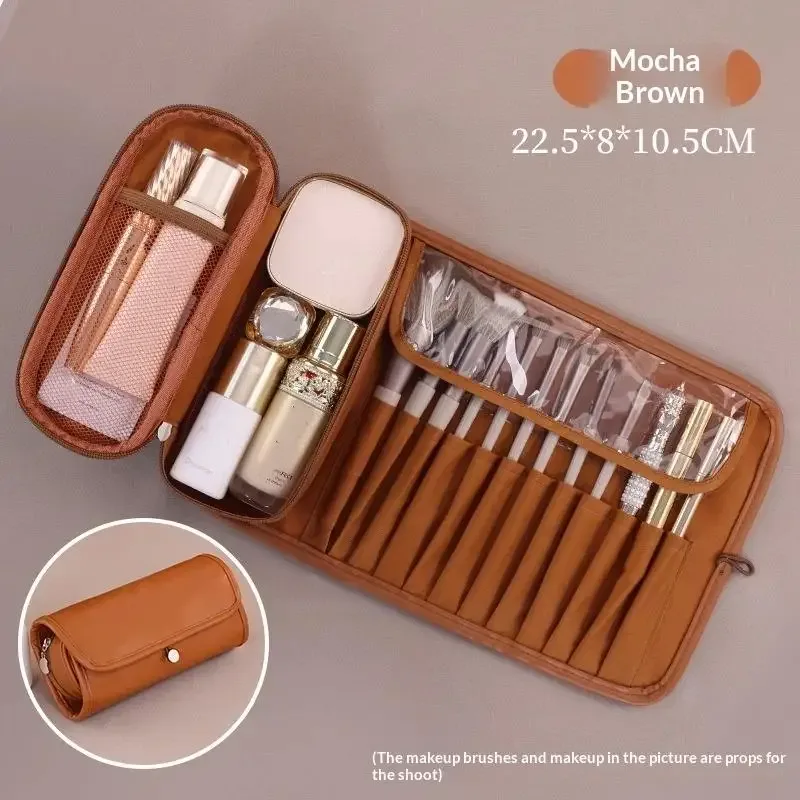 pochette cosmétique polyester rose pâle poches transparentes grande capacité design minimaliste rangement voyage femmes jeunes filles