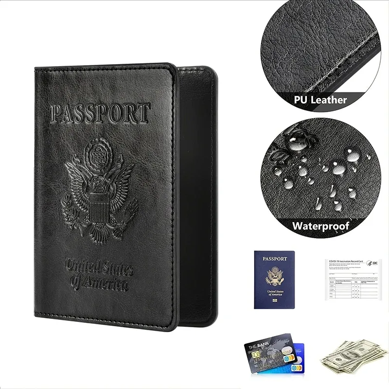 porte-passeport en cuir pu à motif gaufré, étui de protection fin pour documents, pour hommes et femmes, pour la vie quotidienne ou les voyages