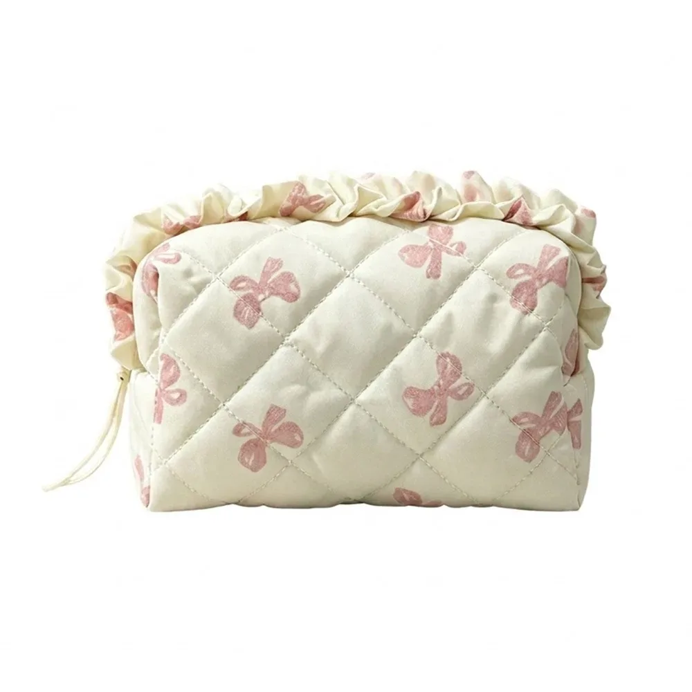 1 pièce trousse de maquillage matelassée de haute qualité, motif floral avec nœud, grande capacité, pour la maison et les voyages