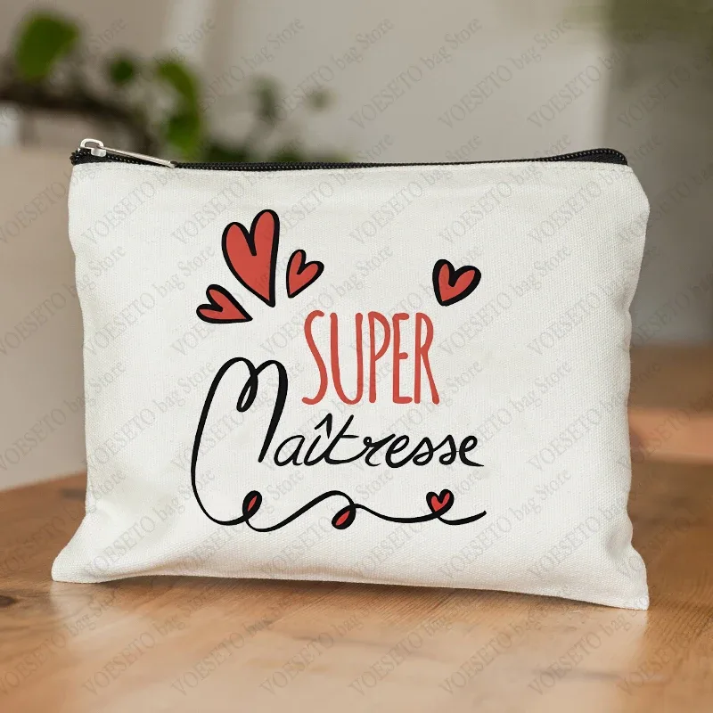 trousse de maquillage pour femmes avec appréciation des enseignants français, trousse à cosmétiques au design artistique, trousse à crayons pour femmes