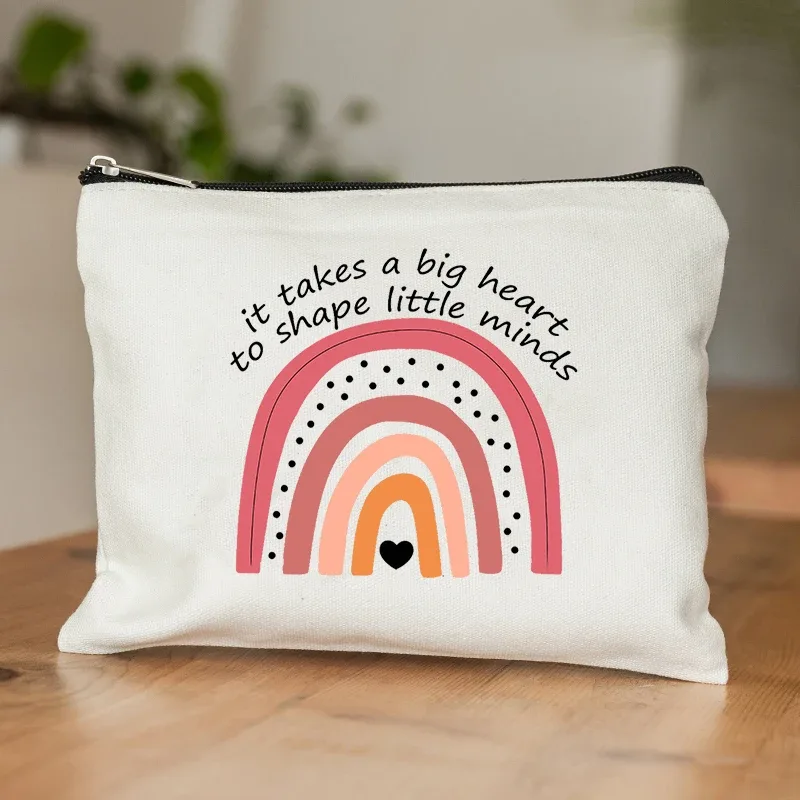 sac cosmétique motif arc-en-ciel it takes a big coussins to shape little minds, trousses de maquillage de toilette, trousse à crayons scolaire, cadeau pour les enseignants