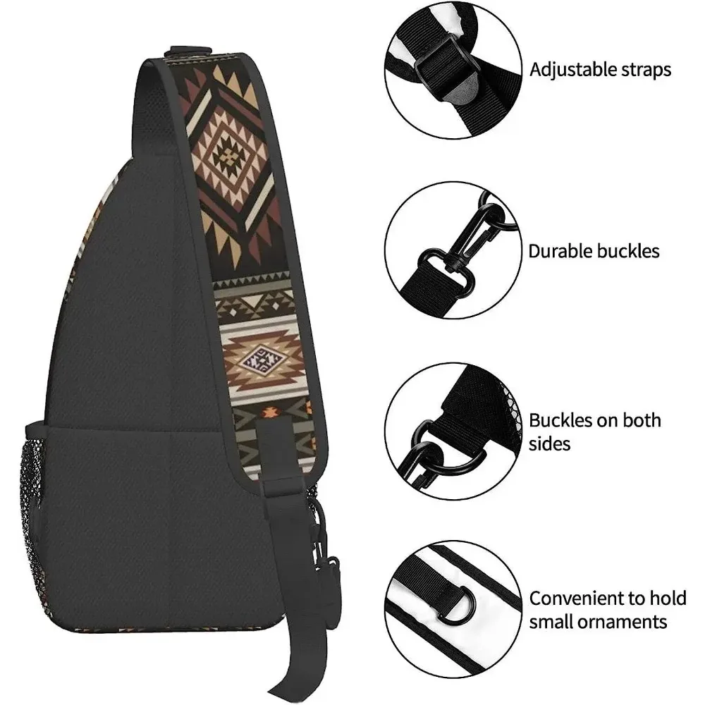 sacs de poitrine géométriques marron et noir pour femmes et hommes, sac à dos à bandoulière, sac à dos de voyage, sac de jour de randonnée, sac de sport initié décontracté