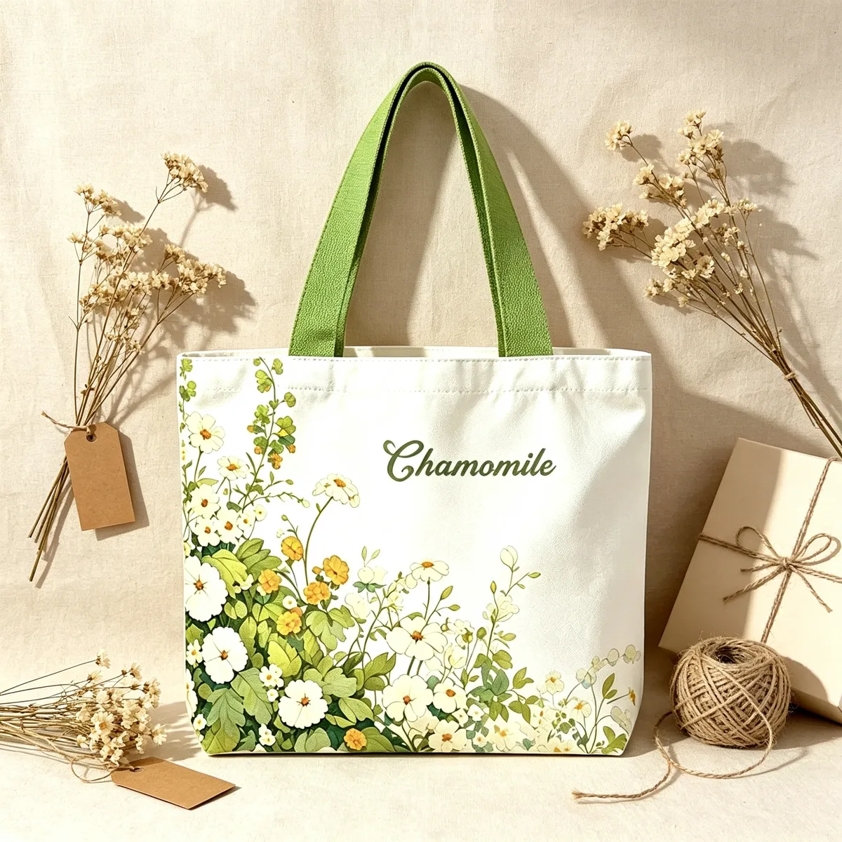 sac fourre-tout en toile vintage à motif floral de camomille, sac à main esthétique à imprimé de fleurs sauvages, sac fourre-tout bohème botanique pour le shopping quotidien et le travail