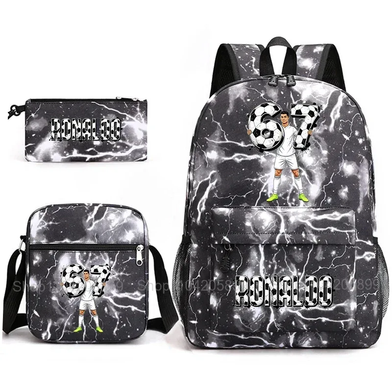 sac à dos cr7 ronaldo football 67 imprimé, sac d'école avec sac à bandoulière et trousse à crayons pour étudiants garçons, cadeau, sac à dos de voyage quotidien