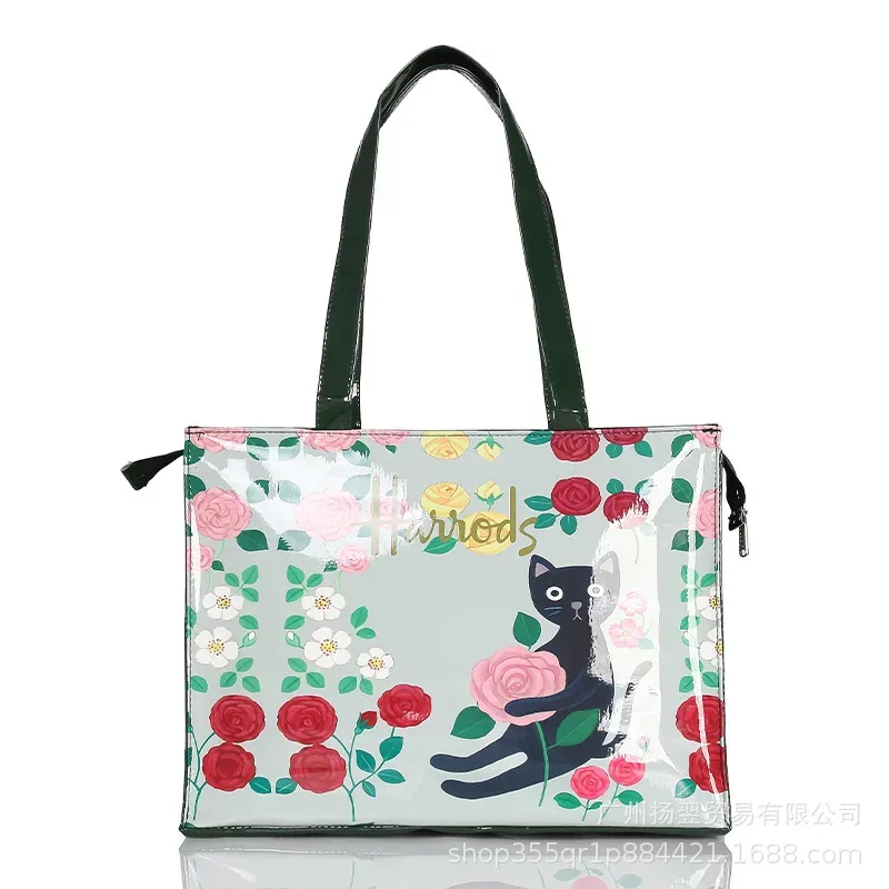 sac fourre-tout imperméable en pvc à imprimé cartoon pour femmes, sac à main décontracté et portable, sac pour le shopping, les trajets quotidiens et l'utilisation quotidienne en extérieur. ﻿
