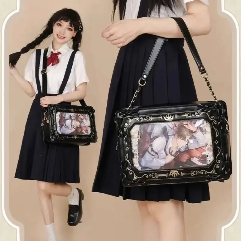 sac à bandoulière transparent lolita ita pour femme, sac à main initié, uniforme jk, sous-culture kawaii, nœud, sac messager bricolage