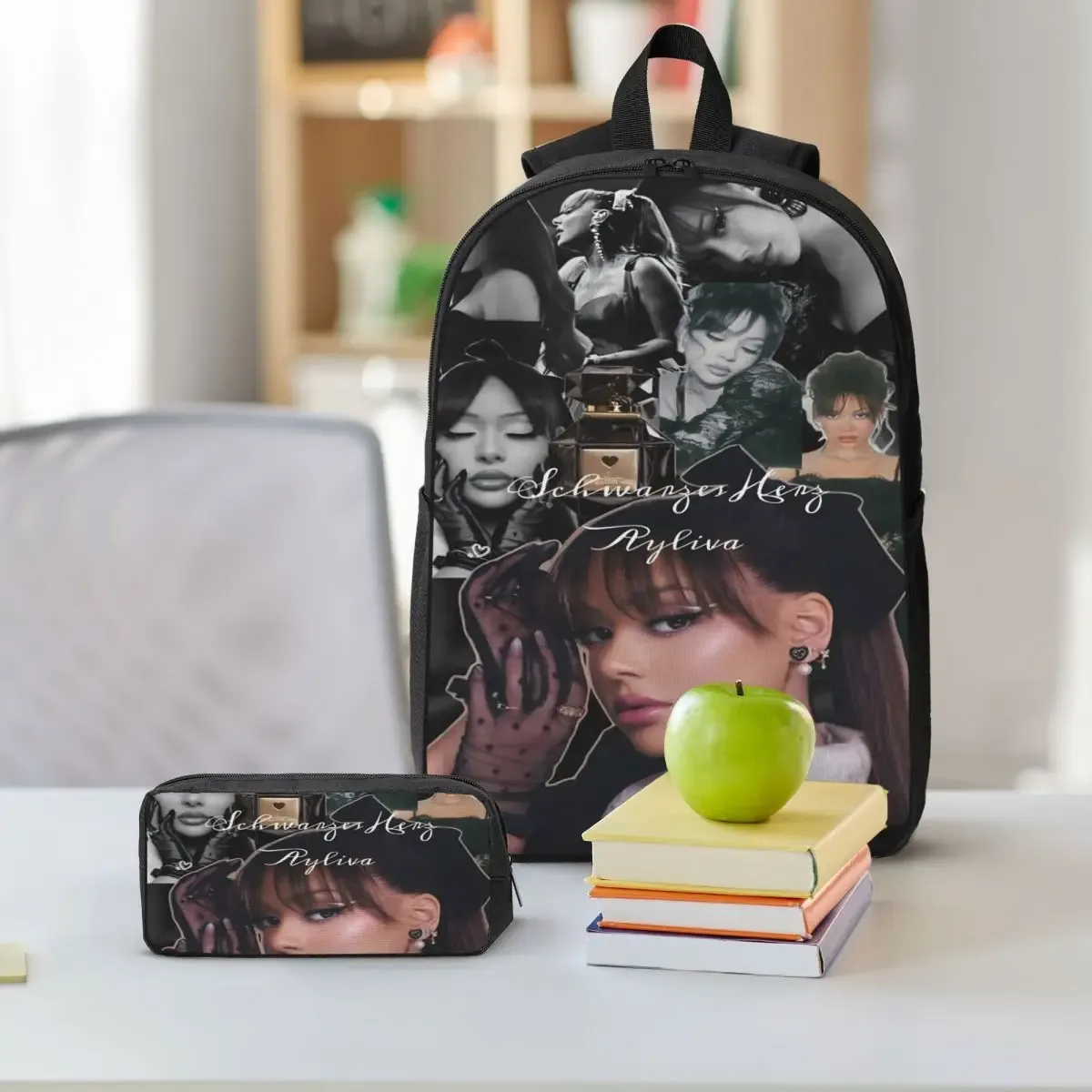 sac dos polyester oxford université dessin animé noir impression visages féminins poches latérales usage écolier voyager