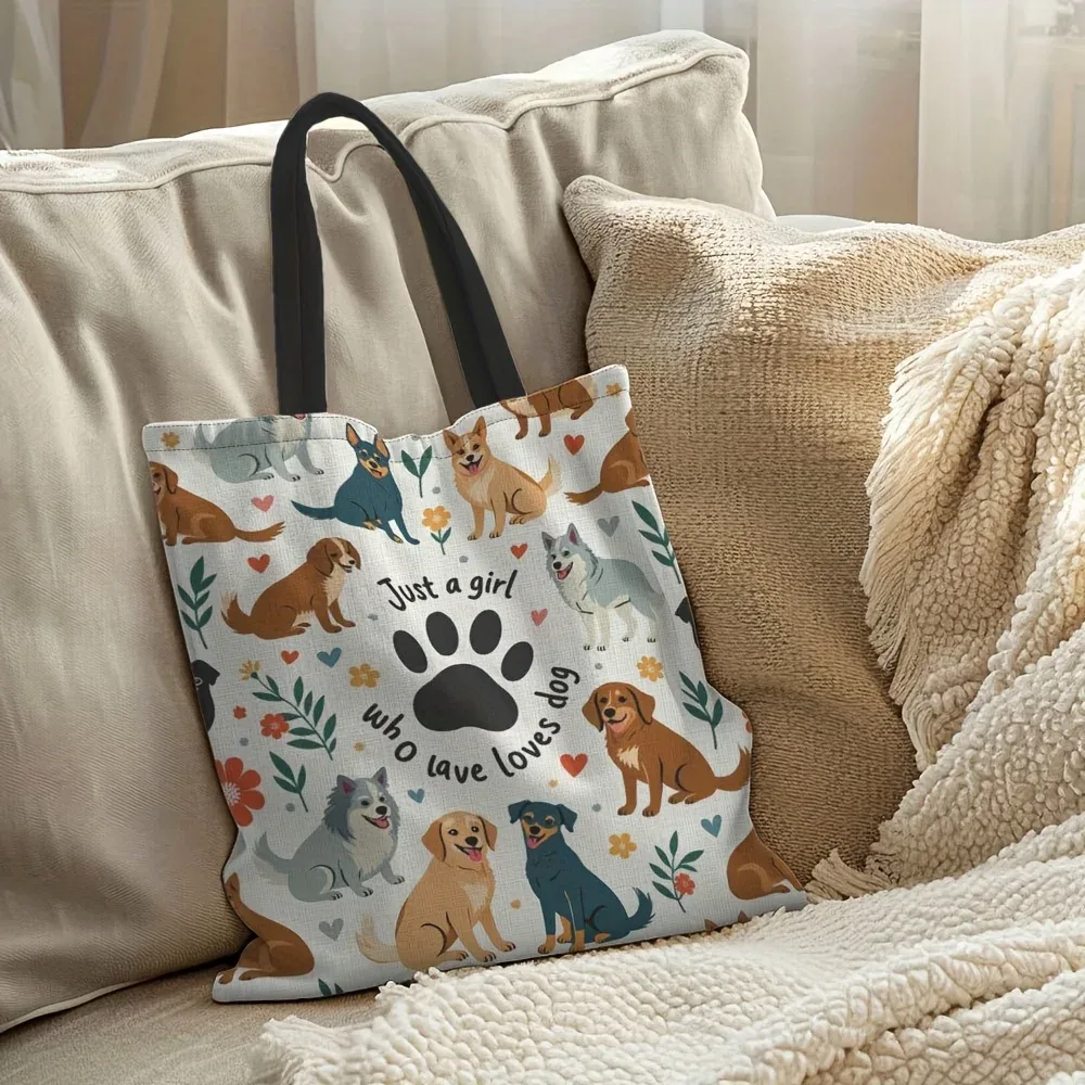 1 sac fourre-tout élégant pour maman de chien - "just a girl who loves dogs" imprimé avec des illustrations de chiens mignons