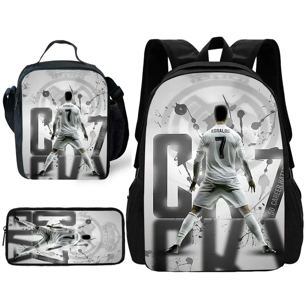 sac à dos de football r-ronaldos cr7 pour enfants, avec sacs à déjeuner, sacs à crayons, sacs d'école pour garçons et filles, meilleur cadeau