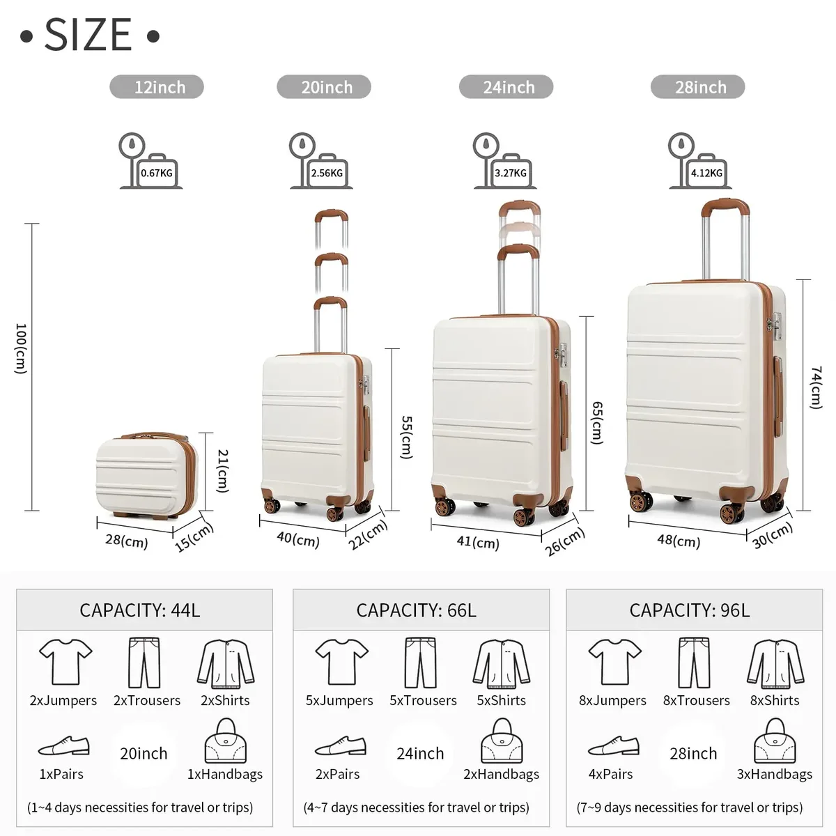 kono 4 pièces coffre dur coffre ensemble léger abs roues jumelles chariots tsa serrure valise ensemble s-m-l-xl