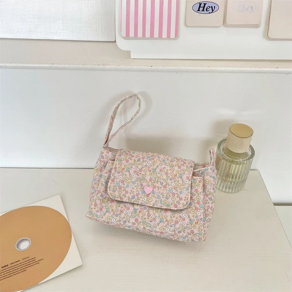 trousse de toilette en toile multi-poches pour femme, motif floral mignon, sac de voyage multi-couches pour cosmétiques, trousse de lavage