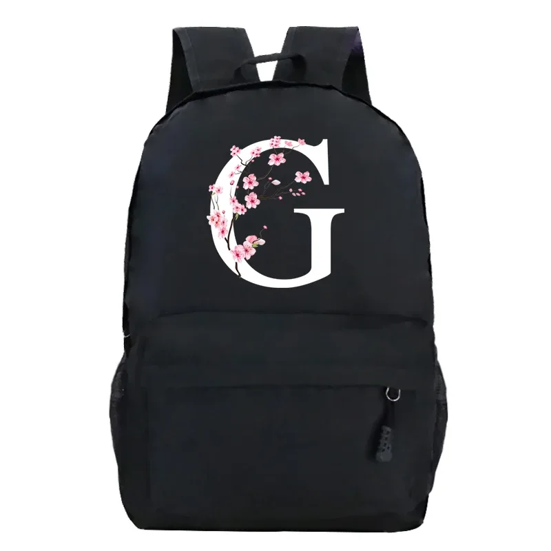 sacs à dos d'école pour jeunes sakura fleur a-z alphabet grande capacité toile harajuku mode fermeture éclair esthétique épaules sacs noirs